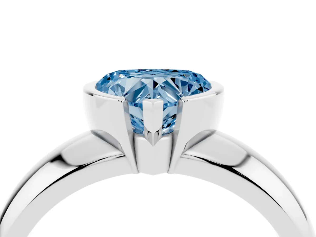 Fancy Blue Heart Cut Solitaire Tension Set Diamond Ring with Wide Band Silver