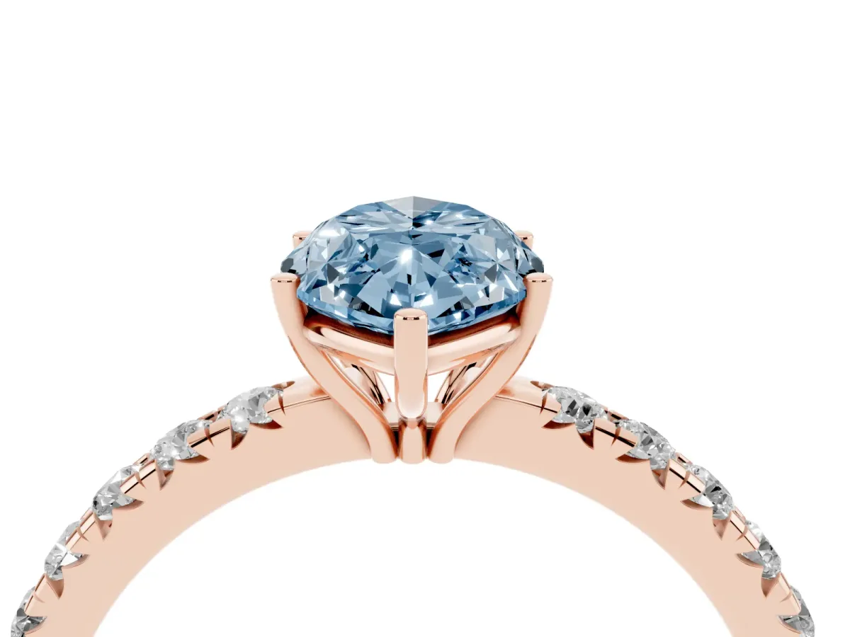Fancy Blue Marquise Cut Diamond Pavé Solitaire Engagement Ring with Four-Prong Setting Rose gold