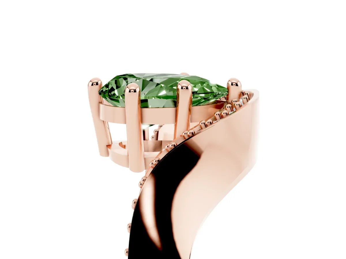 Fancy Green Pear Cut Solitaire Diamond Engagement Ring with Pave Band and Four-Prong Setting Rose gold