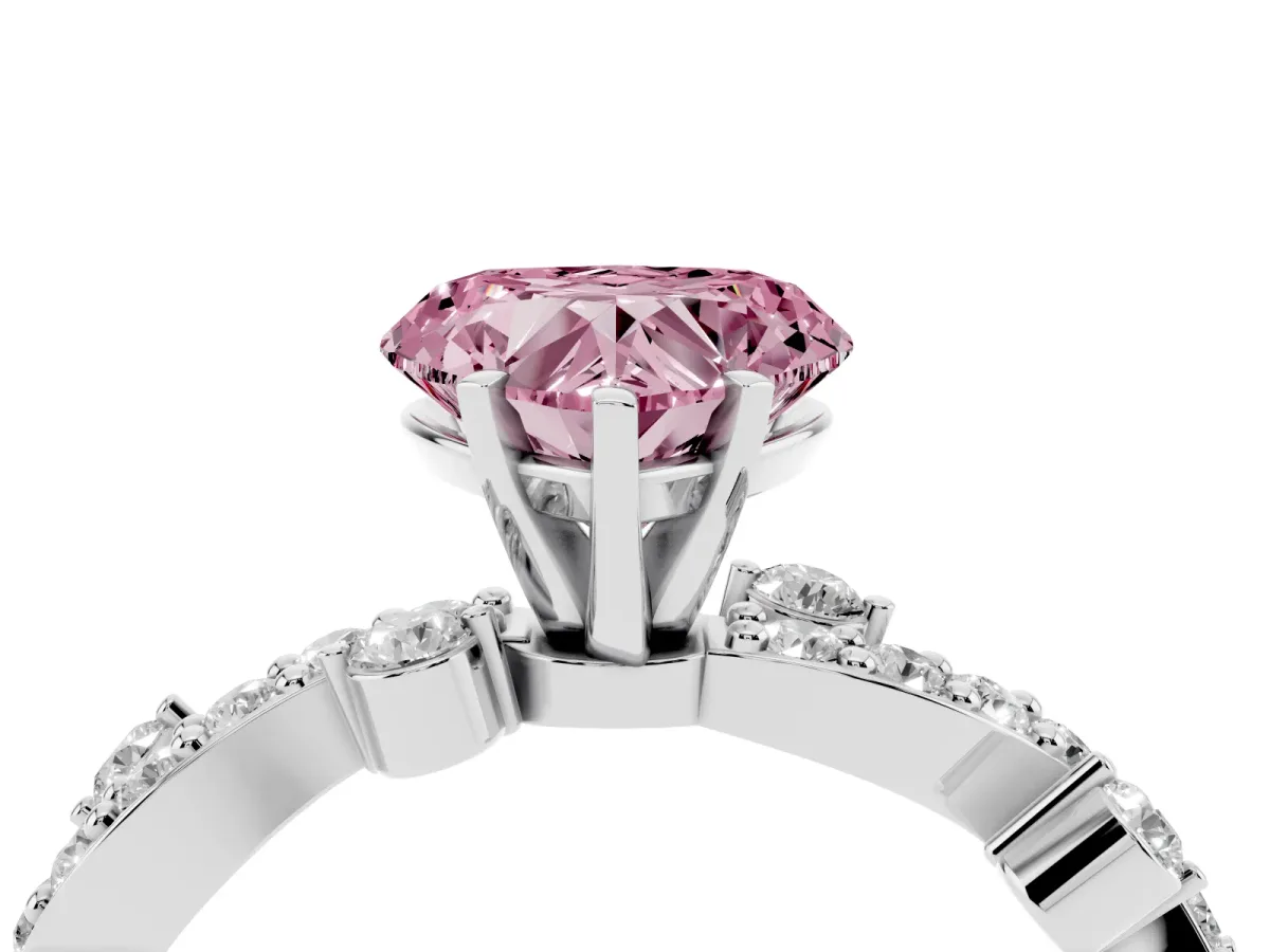 Fancy Pink Heart Cut Cut Solitaire Diamond Twisted Band with Pave Setting Platinum