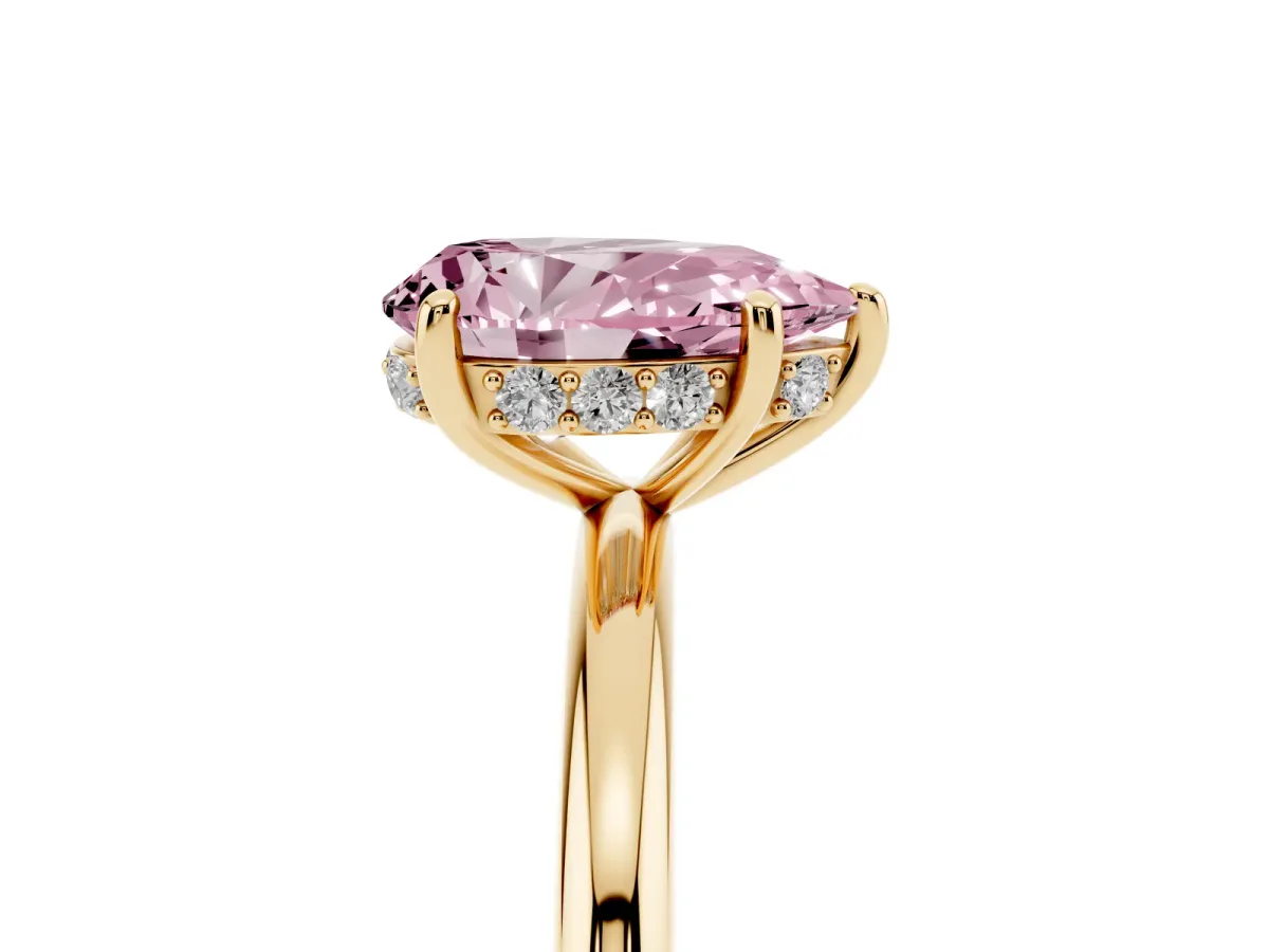 Fancy Pink Pear Cut Solitaire Diamond Ring with a Classic Band and Four-Prong Setting Yellow gold