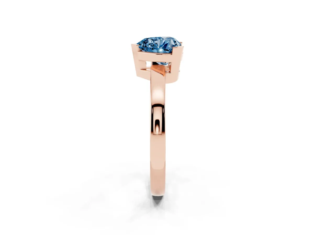 Fancy Blue Heart Cut Cut Solitaire Ring with Four-Prong Setting and Classic Band Rose gold