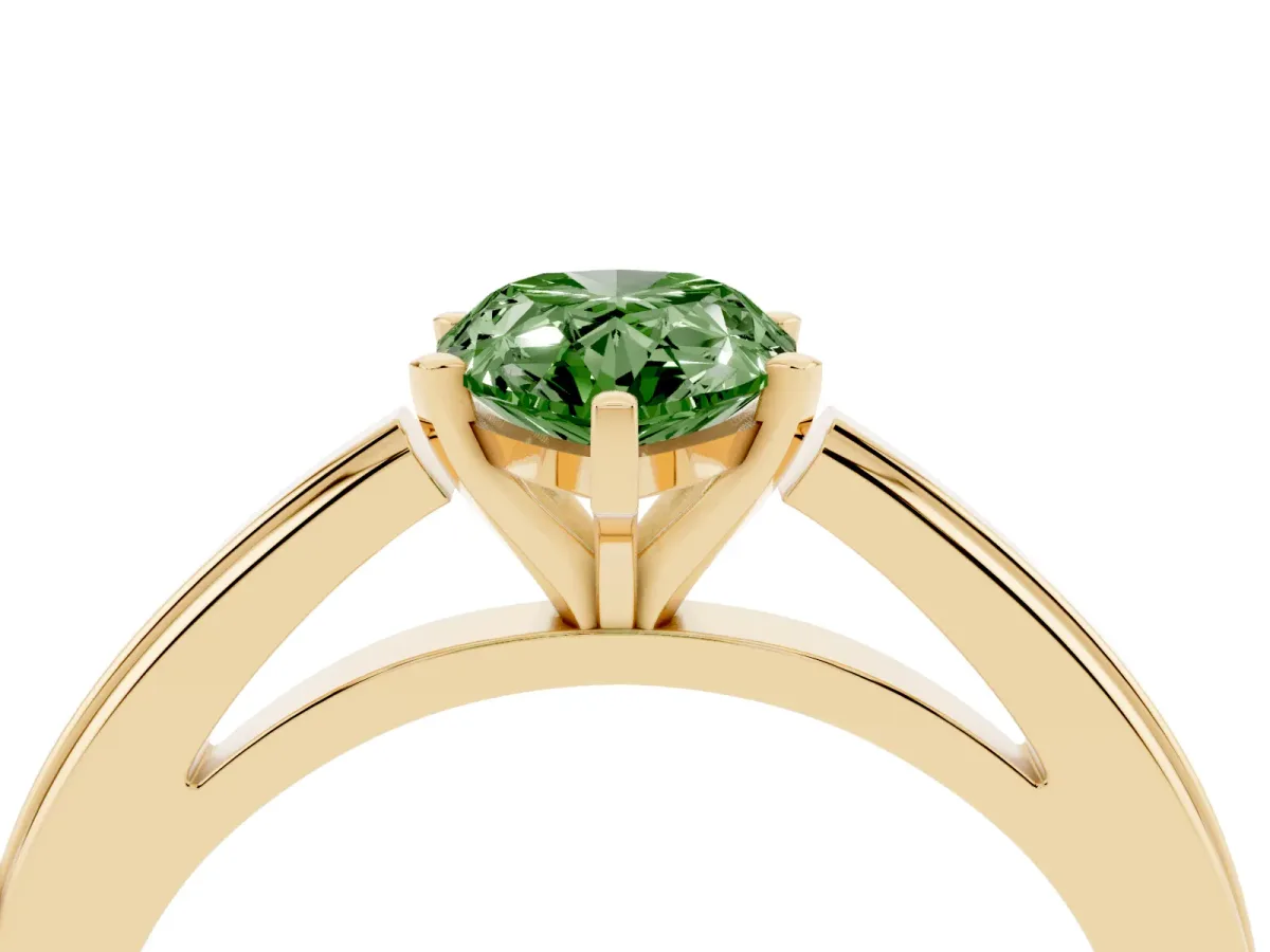 Fancy Green Pear Cut Solitaire Diamond Ring with Four-Prong Setting and Classic Band Yellow gold
