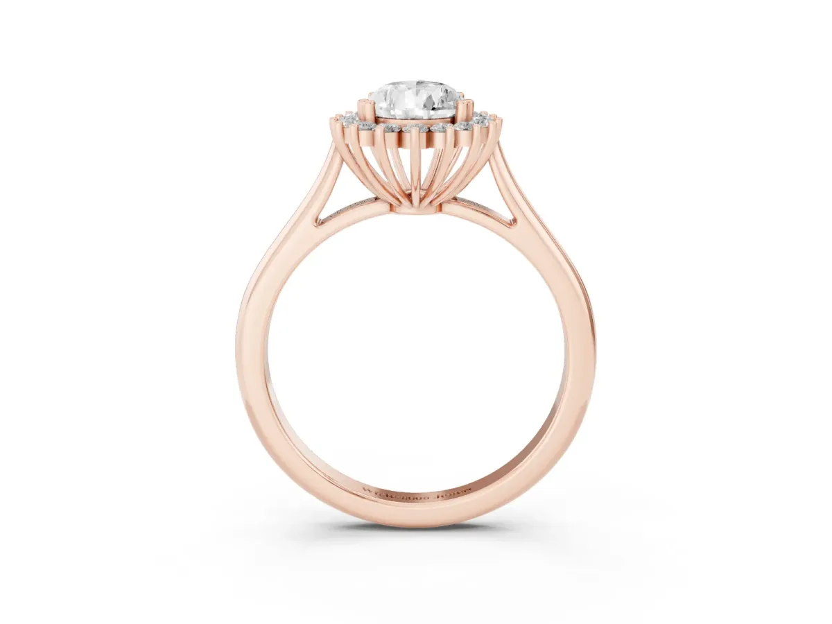 Pear Cut Cut Diamond Halo Ring with Solitaire Band and Prong Setting Rose gold