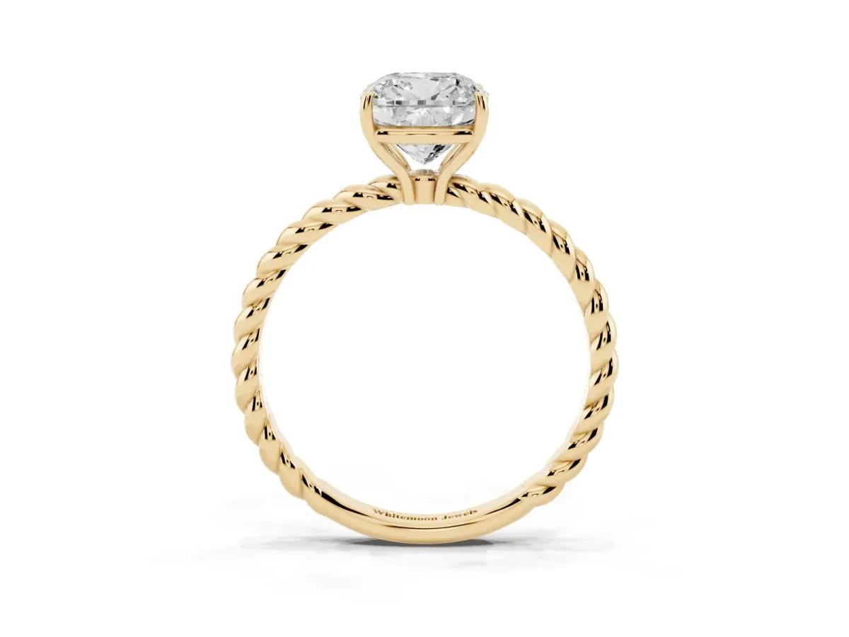 Cushion Cut Solitaire Twisted Band 4-Prong Ring Yellow gold