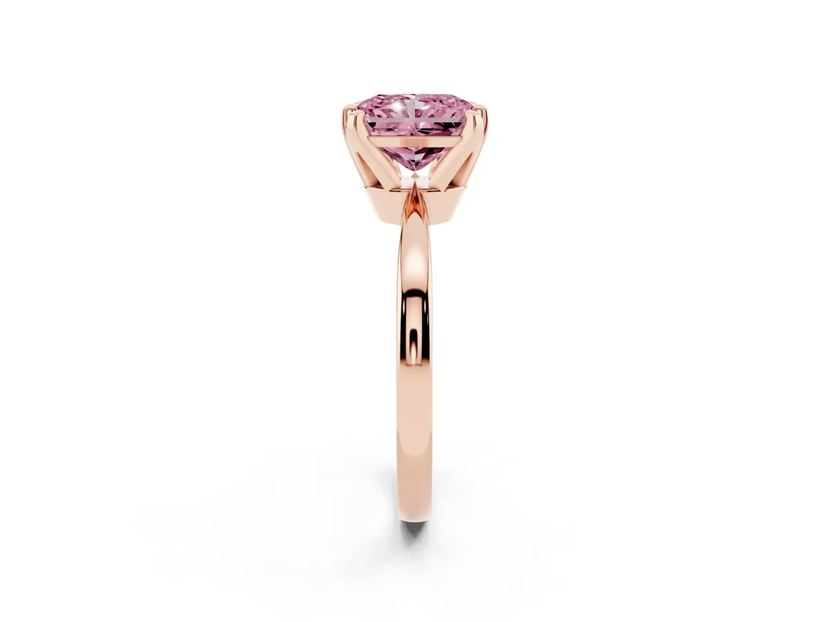 Fancy Pink Radiant Cut Solitaire Engagement Ring with Six-Prong Setting and Tapered Band Rose gold