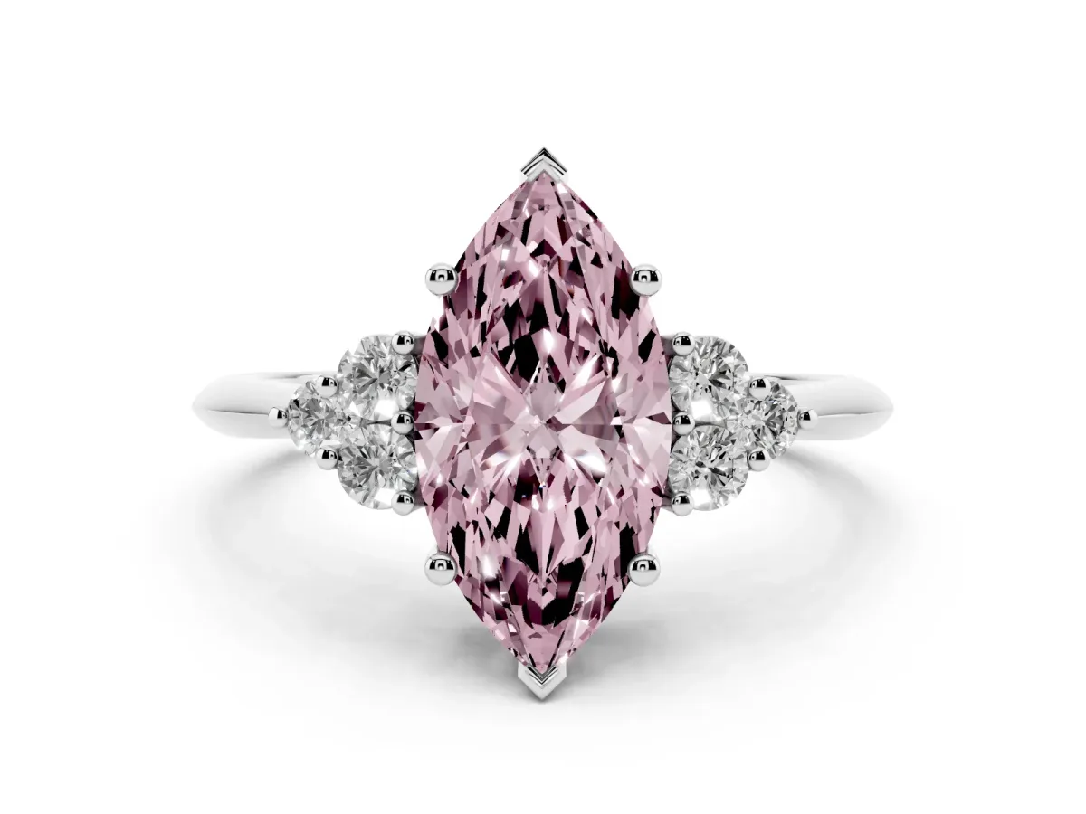 Fancy Pink Marquise Cut Cut Diamond Cluster Ring with Solitaire Band and Four-Prong Setting Silver