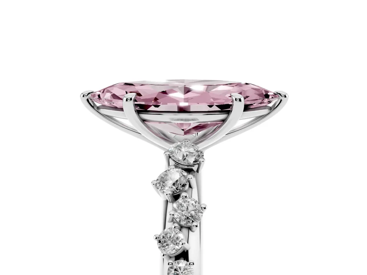 Fancy Pink Marquise Cut Diamond Cluster Prong-Set Solitaire Ring Silver