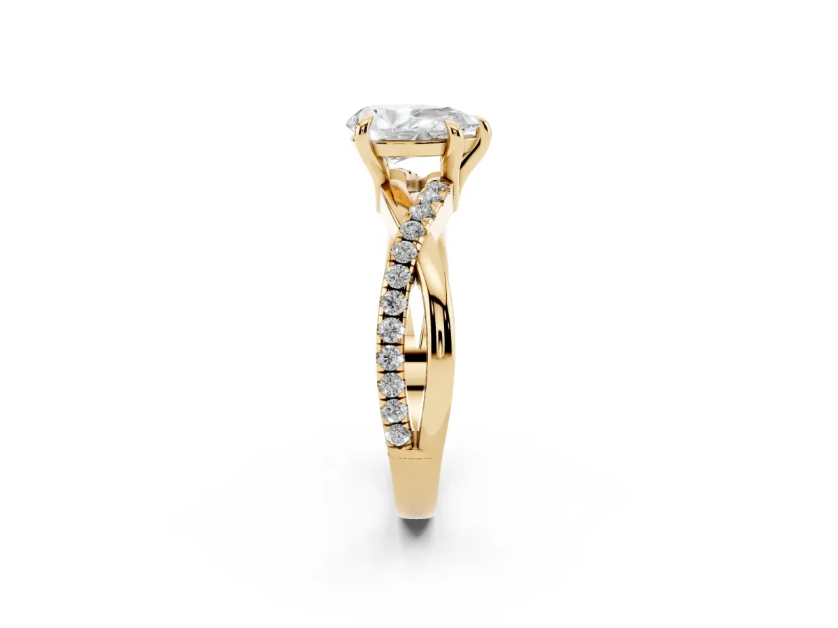 Pear Cut Cut Diamond Twist Band Solitaire with Prong Setting Yellow gold