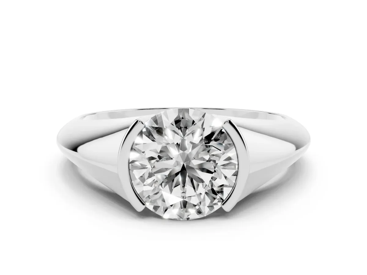Round Cut Solitaire Tension Set Diamond Ring White gold