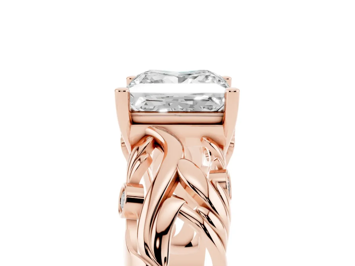 Princess Cut Solitaire Diamond Leaf-Inspired Vine Band Ring with Prong Setting Rose gold