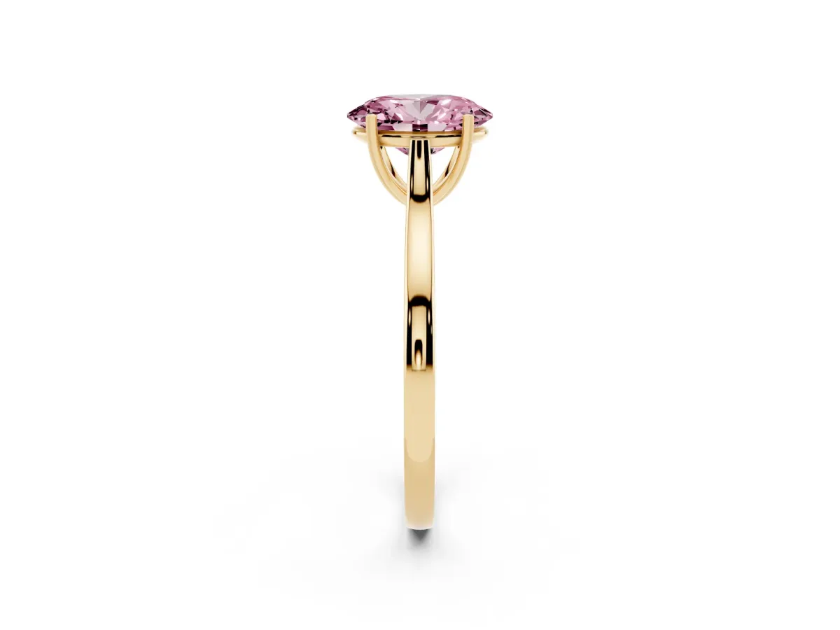 Fancy Pink Oval Cut Solitaire Heart Prong Engagement Ring with Tapered Band Yellow gold