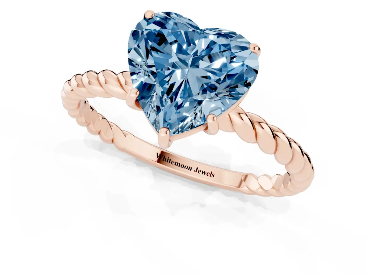 Fancy Blue Heart Cut Solitaire Twisted Band 4-Prong Ring Rose gold