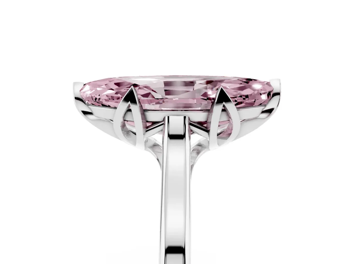 Fancy Pink Marquise Cut Diamond Solitaire Ring with Flower Prong Setting and Classic Band White gold