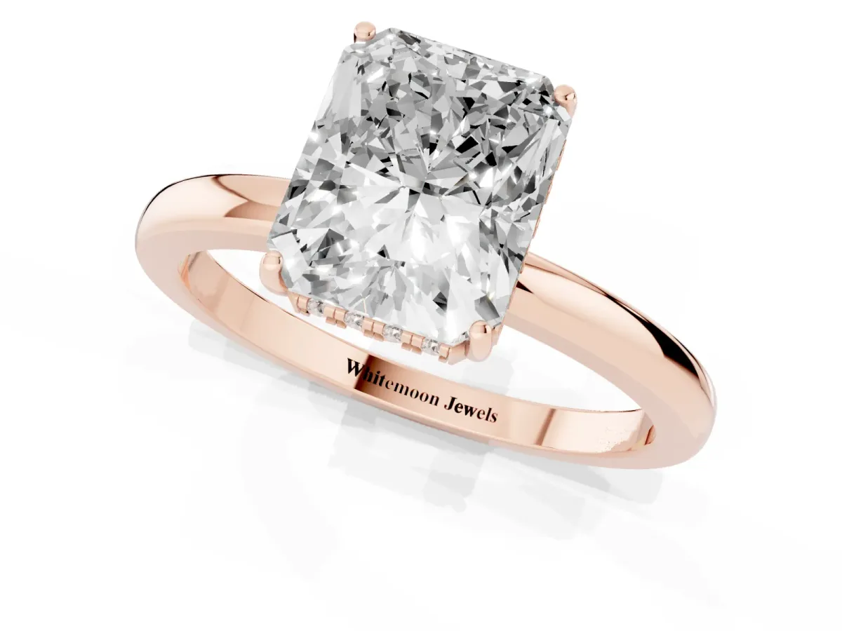 Radiant Cut Solitaire Diamond Ring with Prong Setting and Plain Band Rose gold