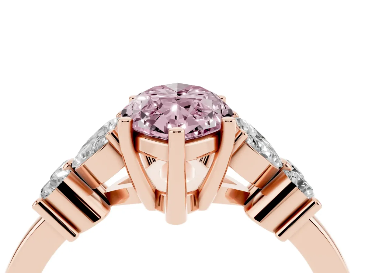 Fancy Pink Marquise Cut Diamond Floral Cluster Ring with Solitaire Band and Prong Setting Rose gold