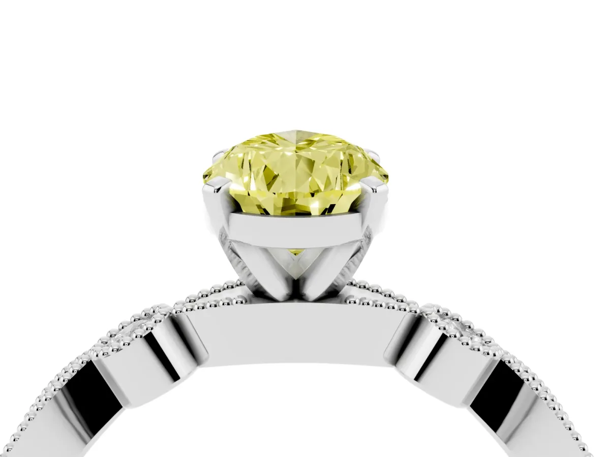 Fancy Yellow Pear Cut Milgrain Bezel Diamond Engagement Ring with Solitaire Prong Setting Platinum