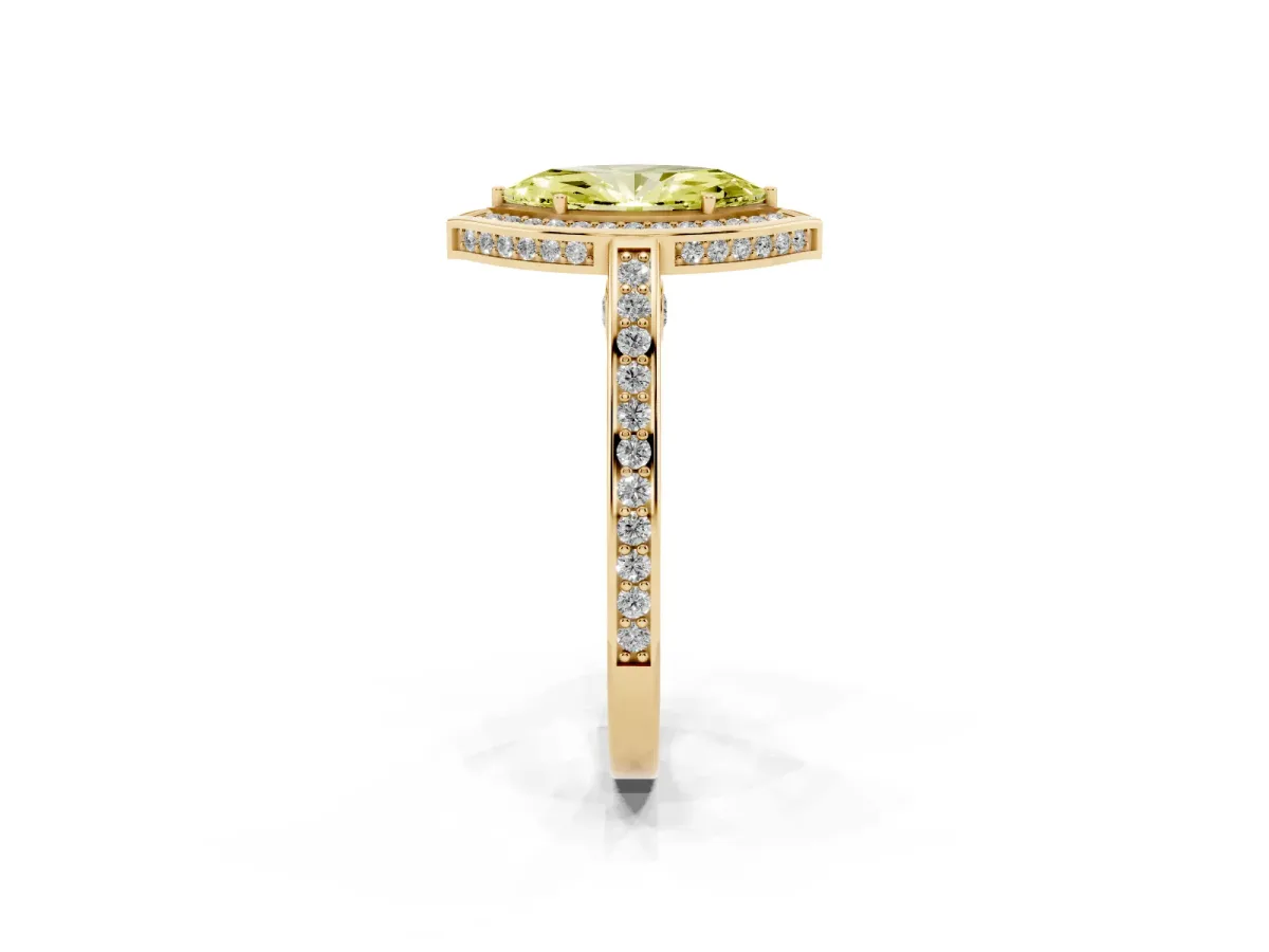 Fancy Yellow Marquise Cut Cut Halo Pave Split Shank Prong Setting Ring Yellow gold