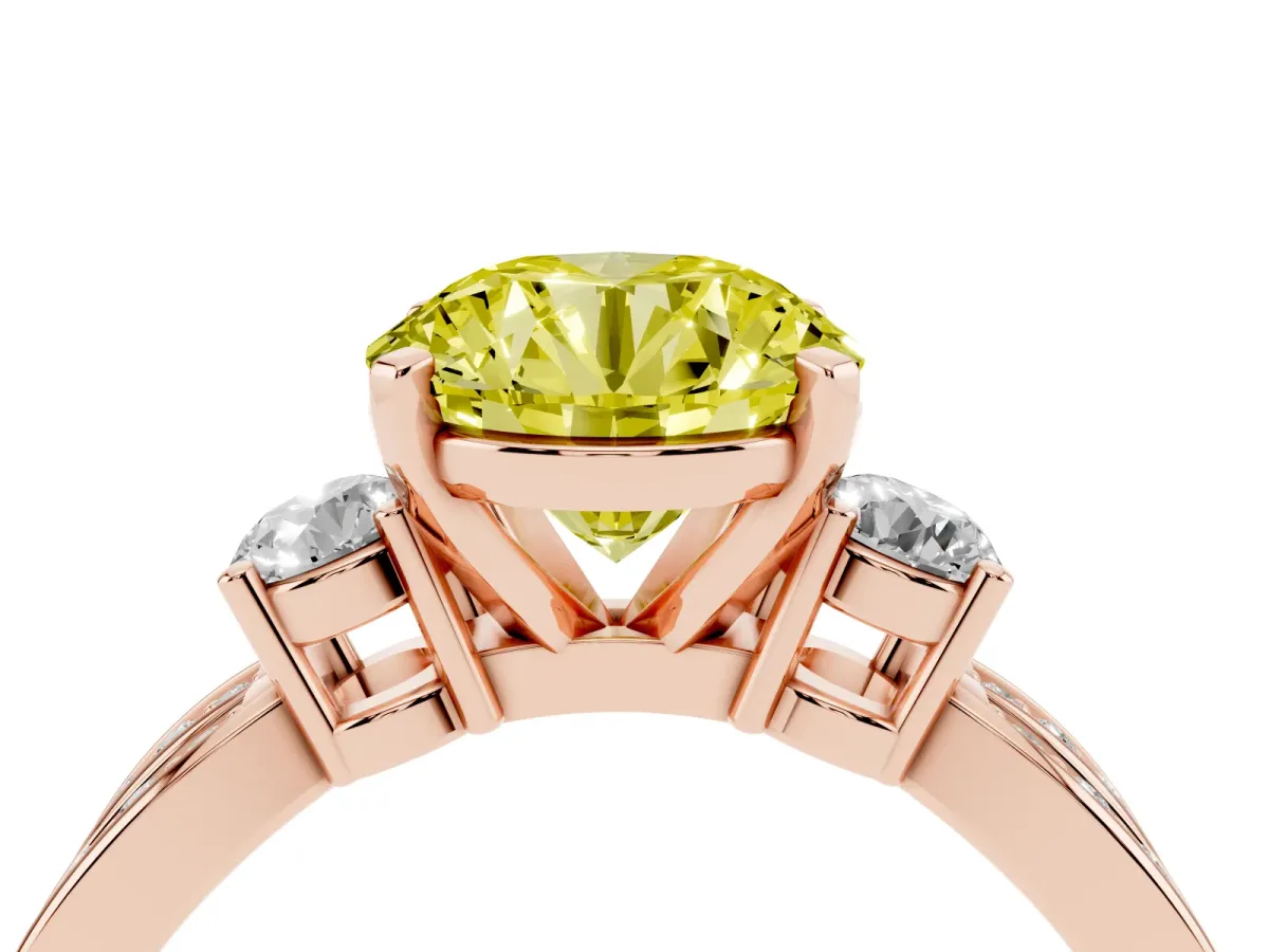 Fancy Yellow Three-Stone Round Cut Cut Diamond Twist Band with Prong Setting Rose gold