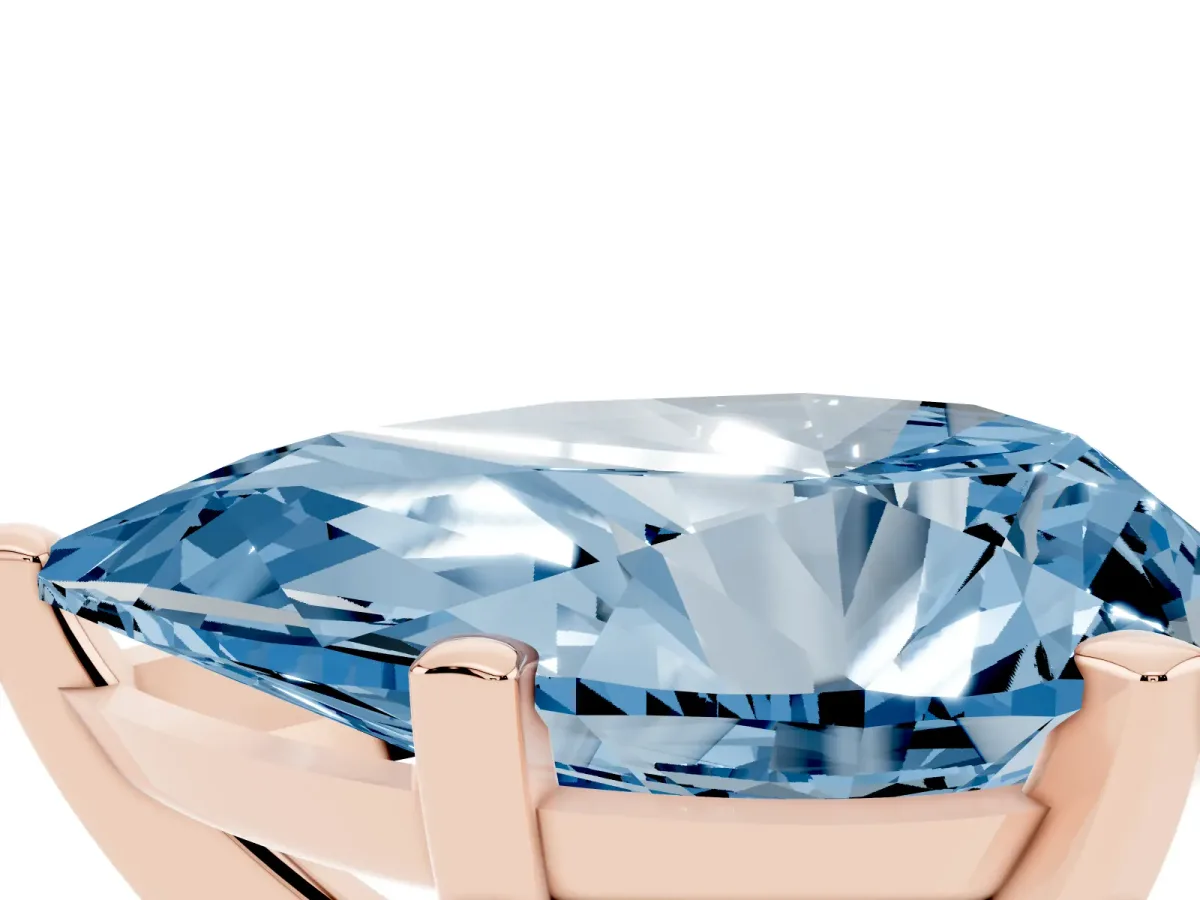 Fancy Blue Pear Cut Diamond Solitaire Ring with Prong Setting and Classic Band Rose gold