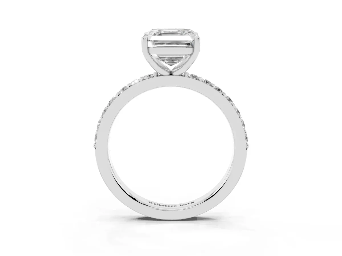 Asscher Cut Cut Diamond Solitaire with Pave Band and Four-Prong Setting Silver