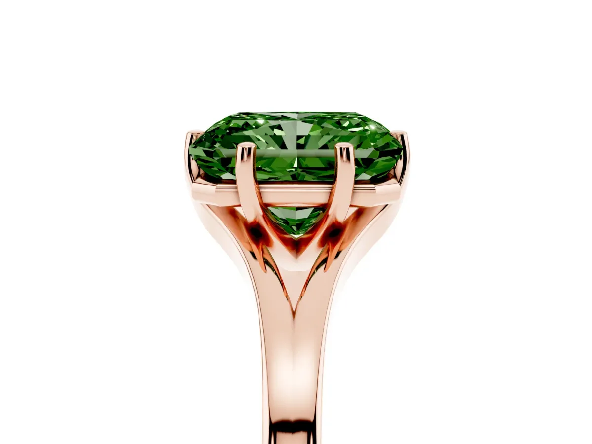 Fancy Green Radiant Cut Solitaire Diamond Ring with Six-Prong Setting and Tapered Band Rose gold