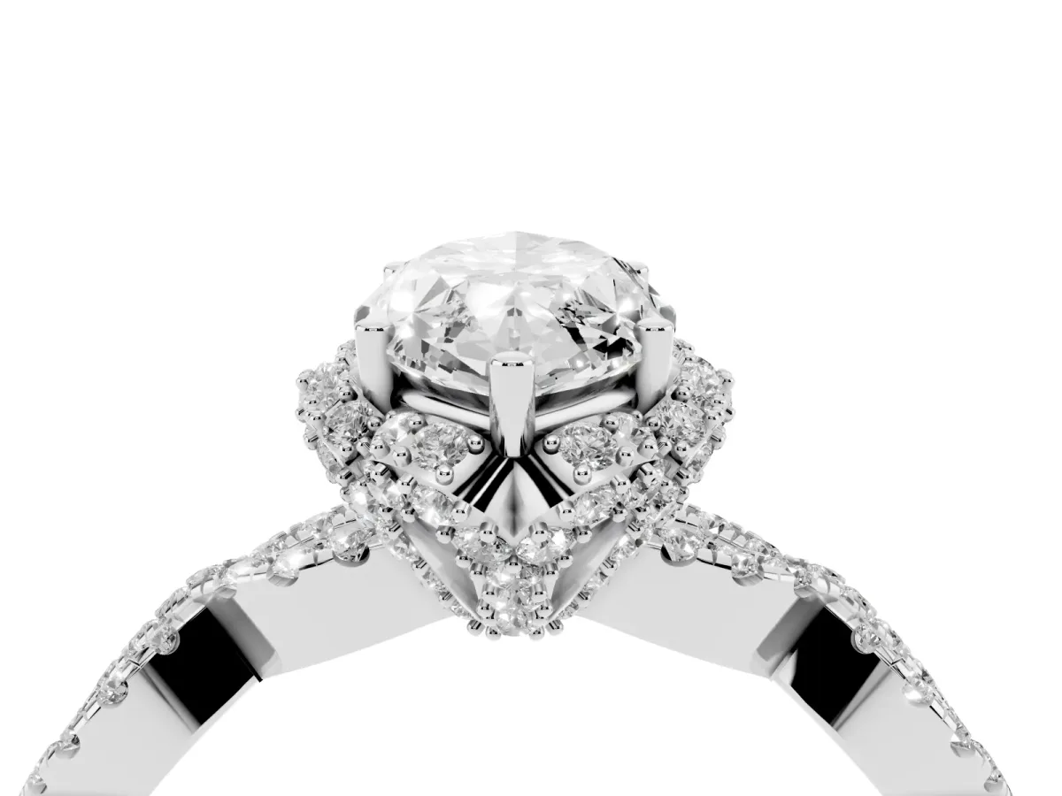 Marquise Cut Halo Twist Band Solitaire Ring with Six-Prong Setting Silver