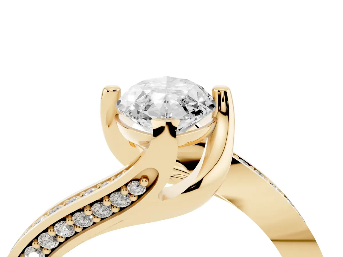 Marquise Cut Solitaire Diamond Twist Band with Pavé Setting and Four-Prong Setting Yellow gold