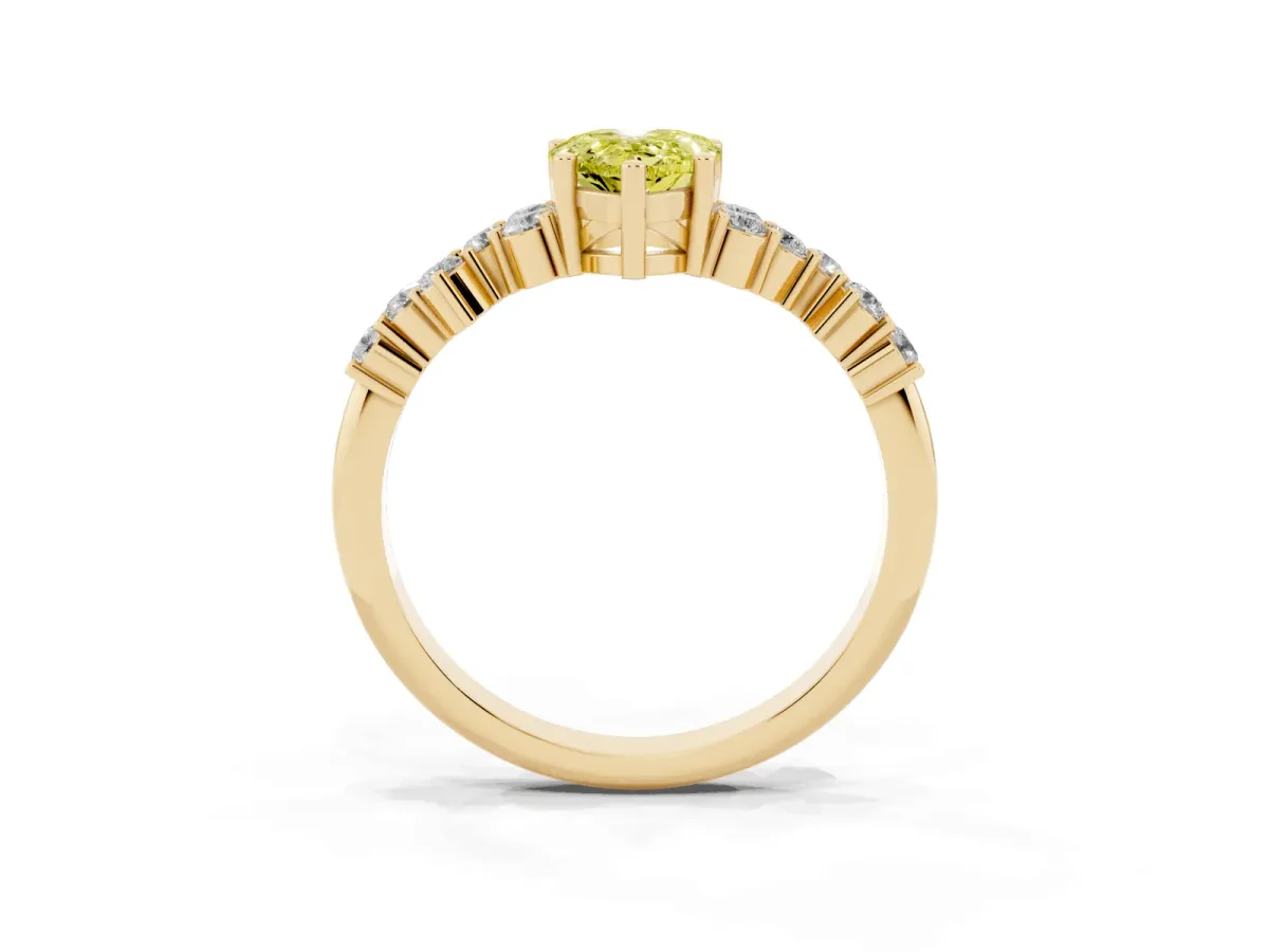 Fancy Yellow Pear Cut Diamond Scattered Round Accent Ring with Prong Setting Yellow gold