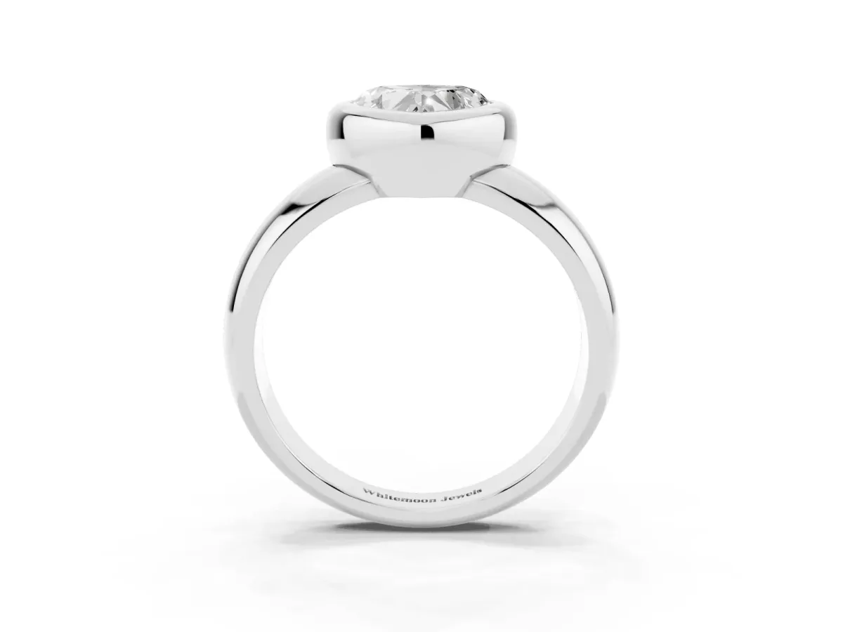 Bezel Set Heart Cut Solitaire Ring with Wide Band Platinum