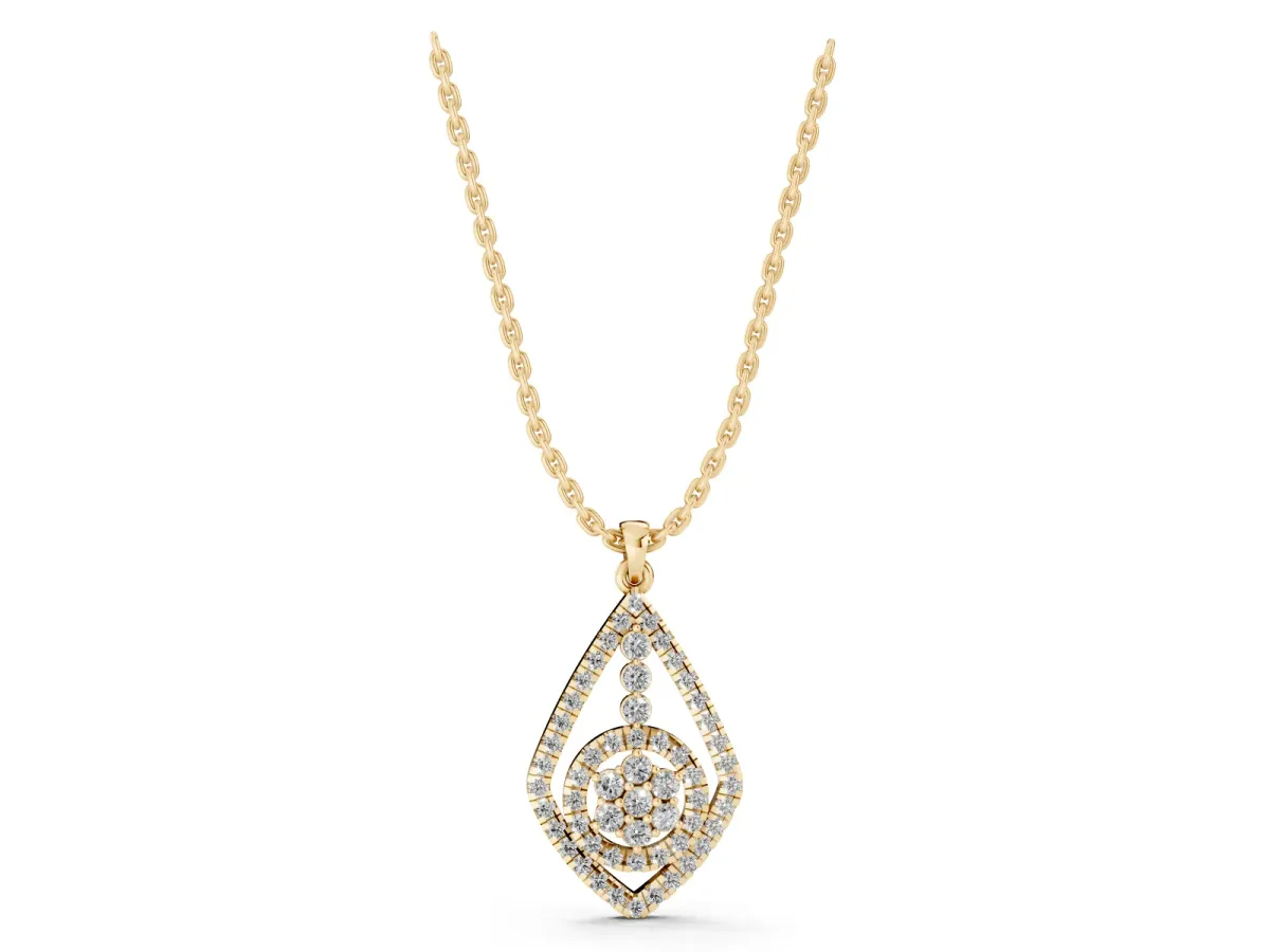 Diamond Halo Pendant with Pavé Setting Yellow gold