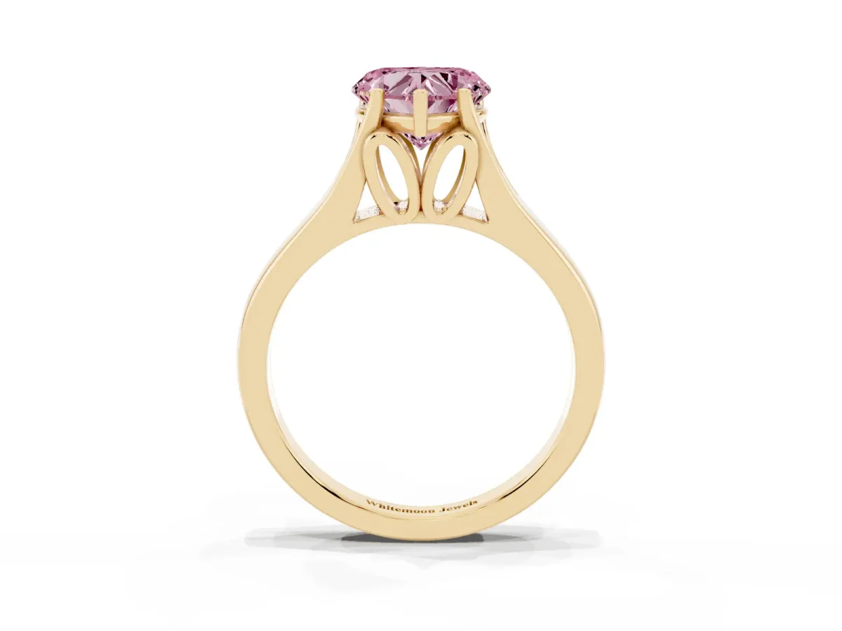 Fancy Pink Heart Cut Solitaire Diamond Ring with Cathedral Band and Four-Prong Setting Yellow gold