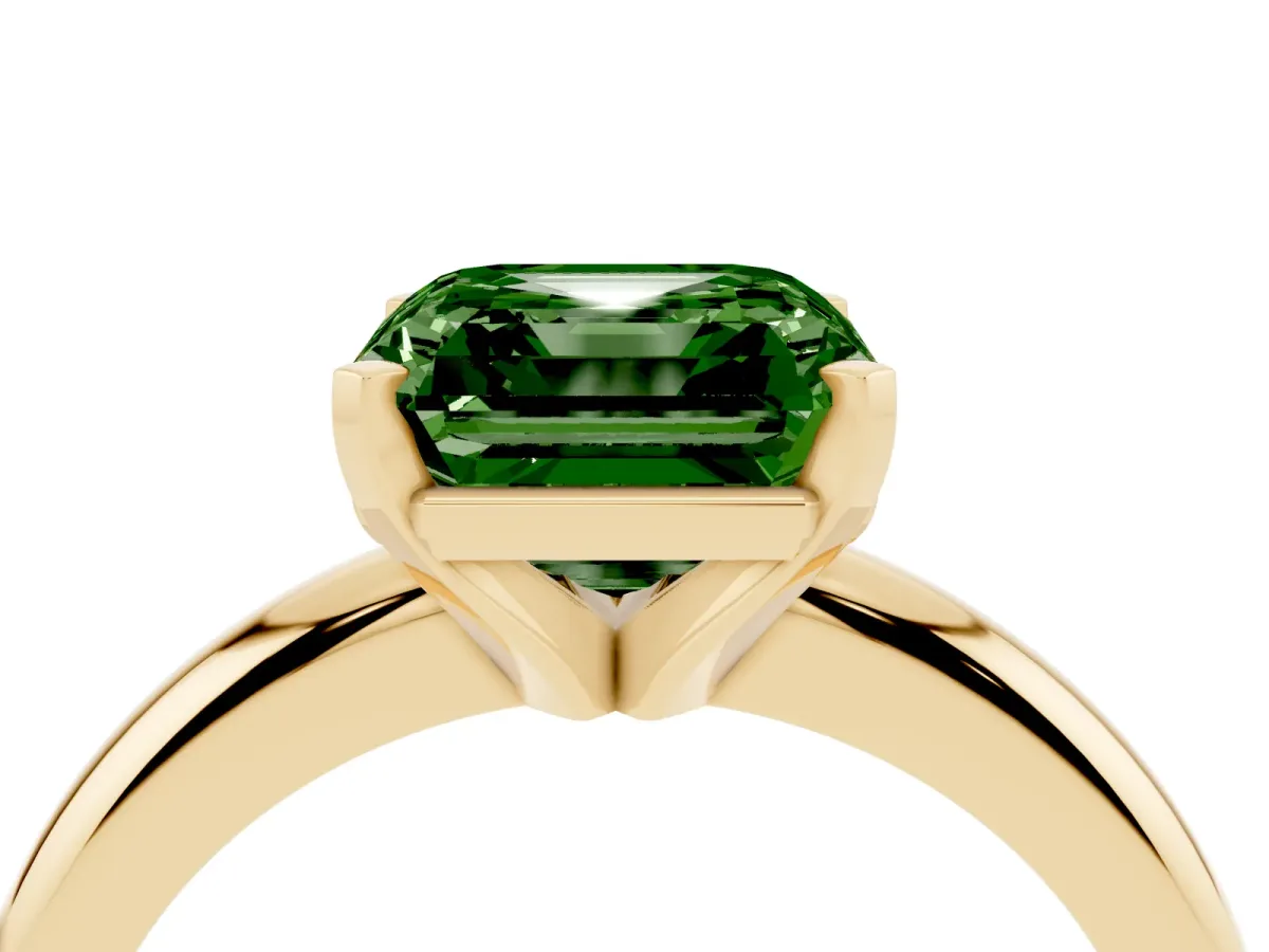 Fancy Green Asscher Cut Diamond Solitaire Engagement Ring with Round Band and Four-Prong Setting Yellow gold