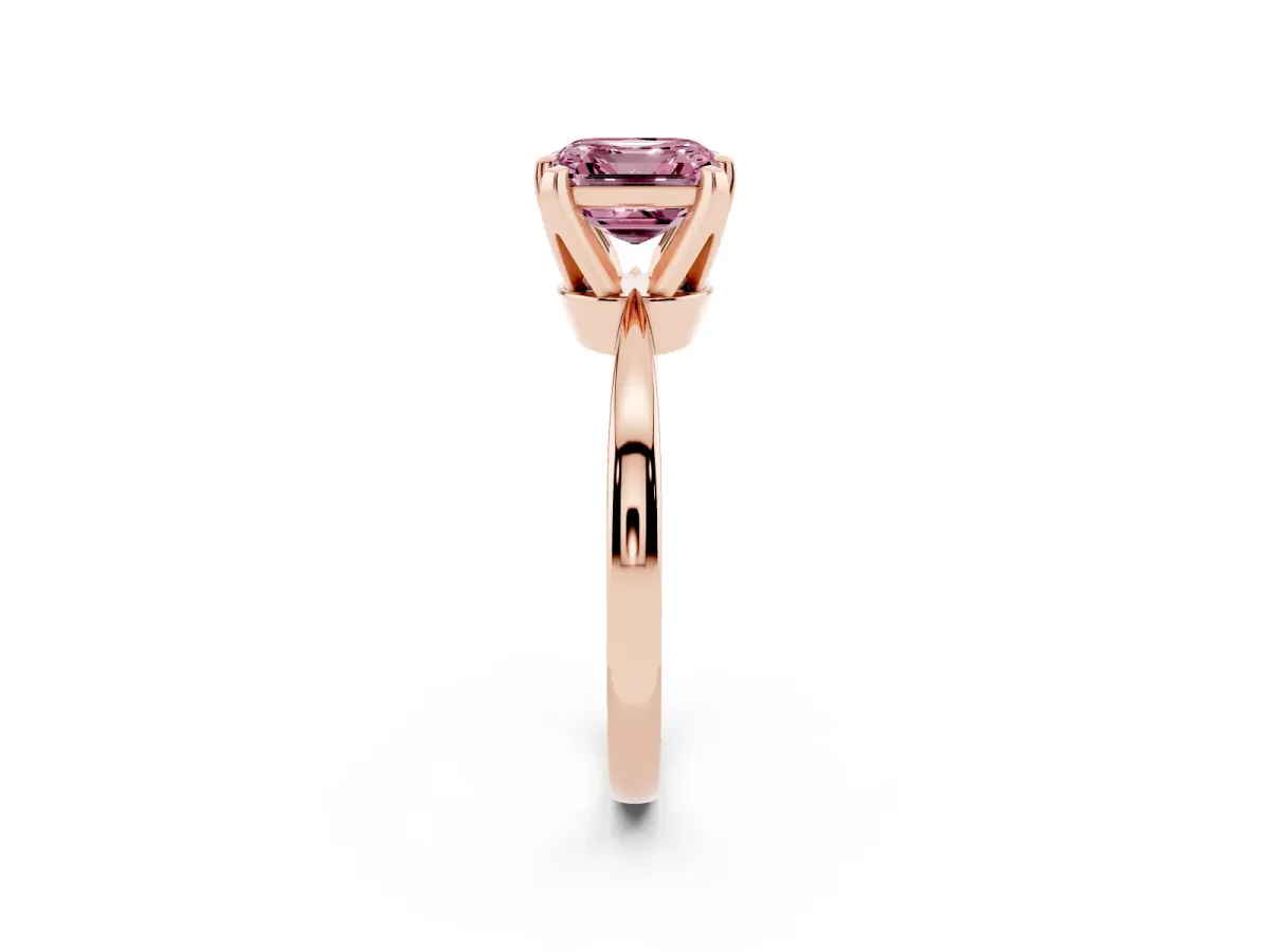 Fancy Pink Asscher Cut Solitaire Engagement Ring with Six-Prong Setting and Tapered Band Rose gold