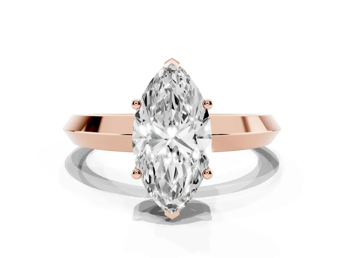 Marquise Cut Cut Solitaire Engagement Ring with Flat Band and Four-Prong Setting Rose gold