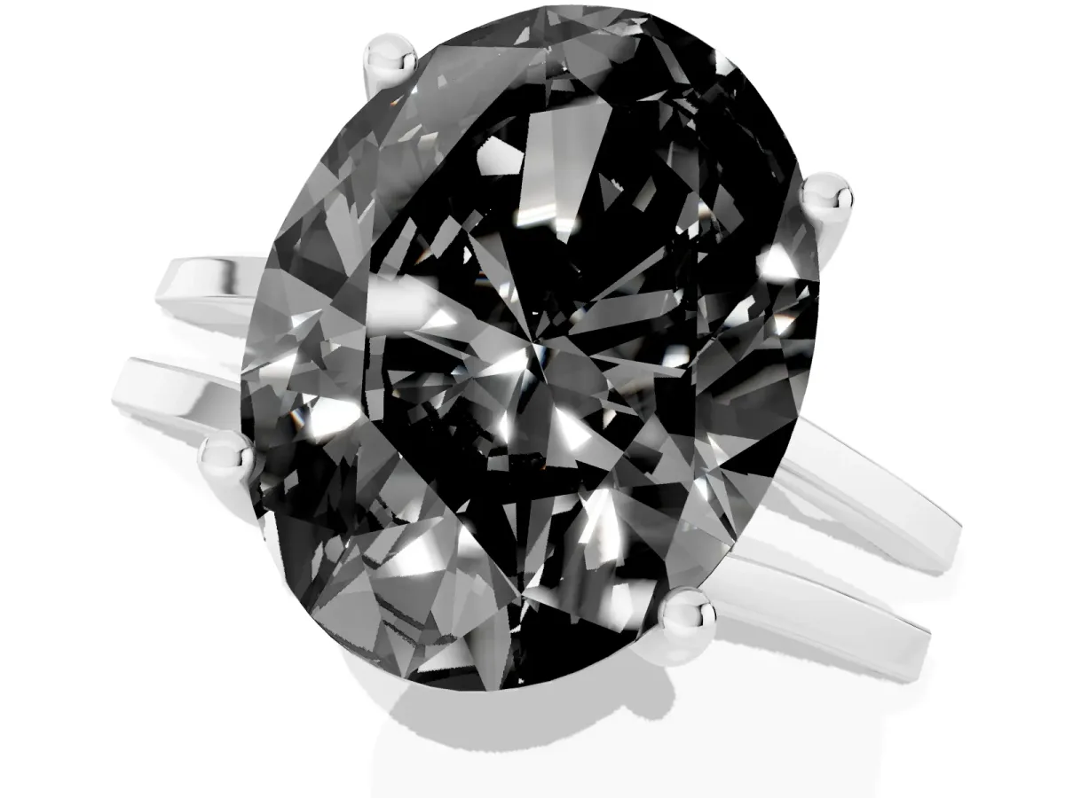 Fancy Black Oval Cut Cut Diamond Solitaire Engagement Ring with Tapered Plain Band and Four-Prong Setting Silver