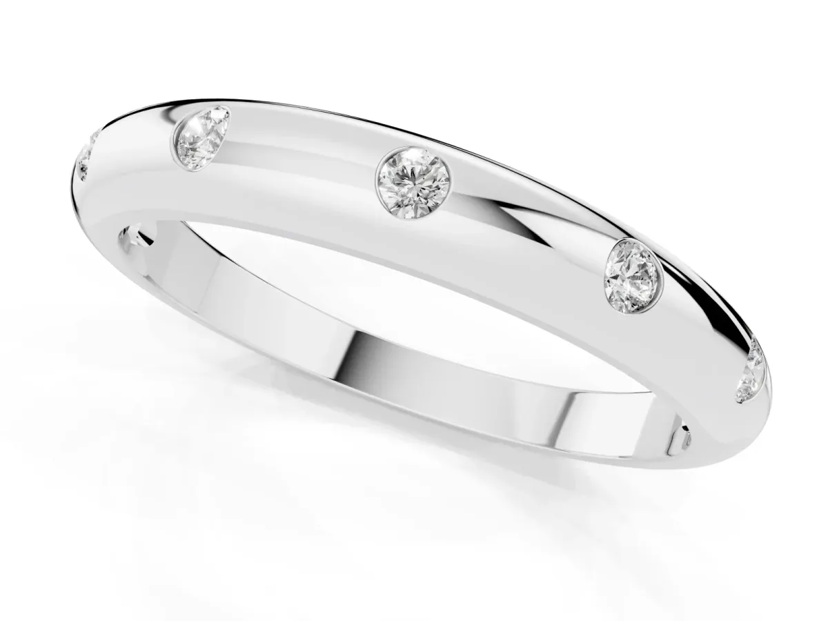 Bezel Set Round Diamond Comfort Fit Band Silver
