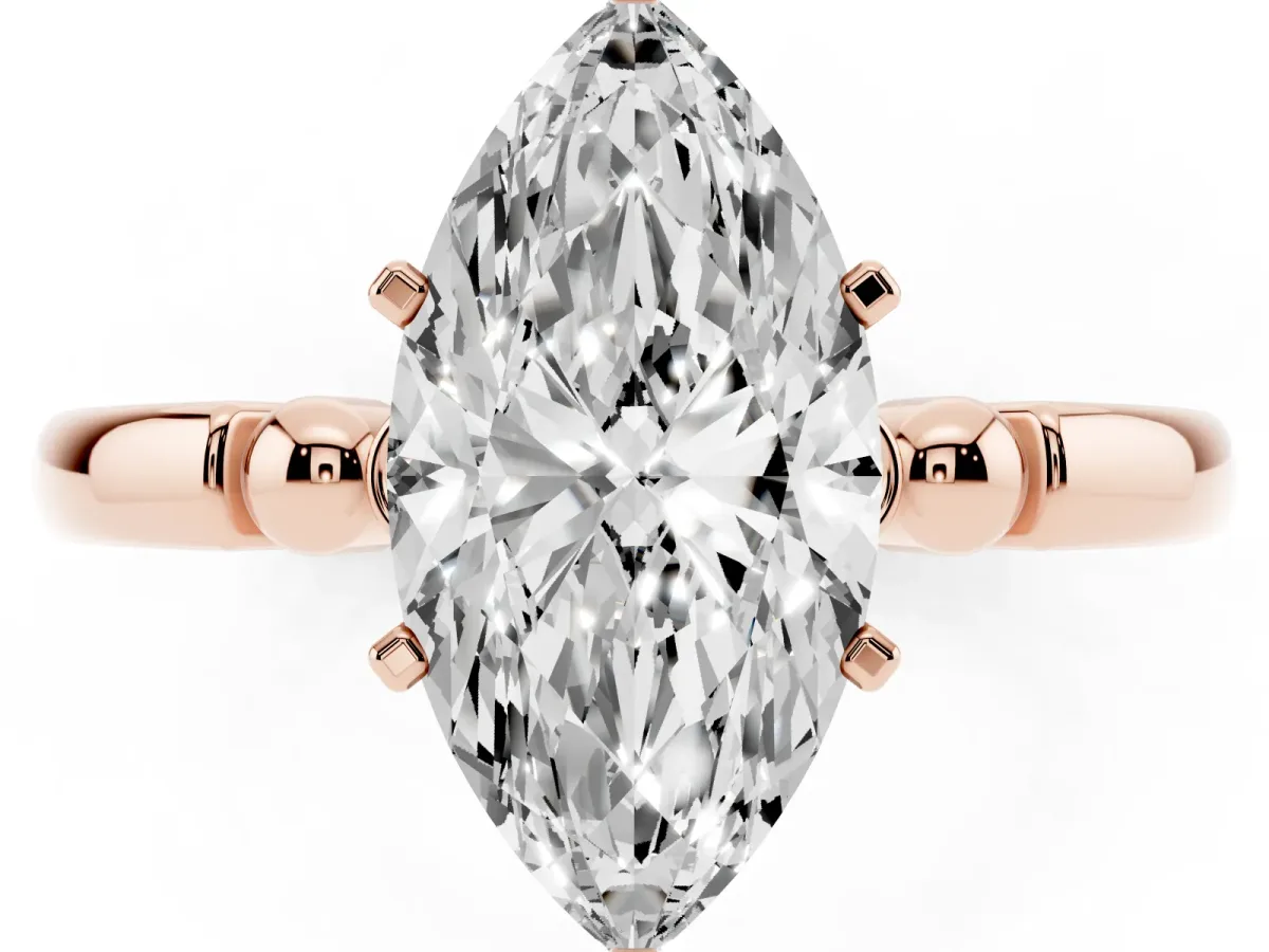 Marquise Cut Solitaire Beaded Band with Four-Prong Setting Rose gold