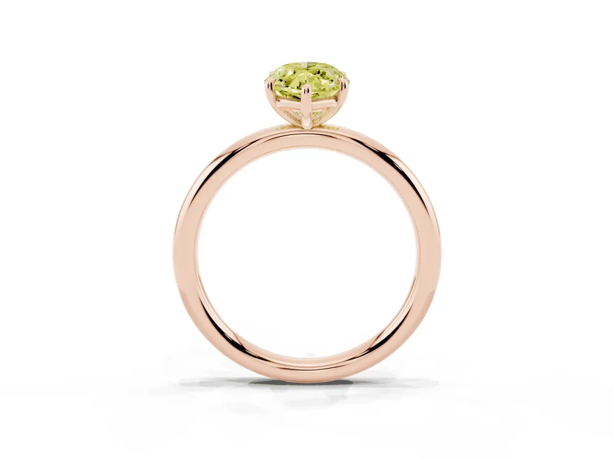 Fancy Yellow Marquise Cut Solitaire Diamond Ring with Four-Prong Setting on a Plain Band Rose gold