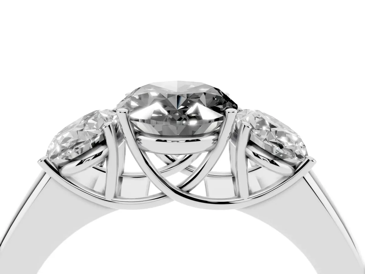 Fancy Black Three-Stone Oval Cut Cut Diamond Ring with Prong Setting and Classic Band White gold