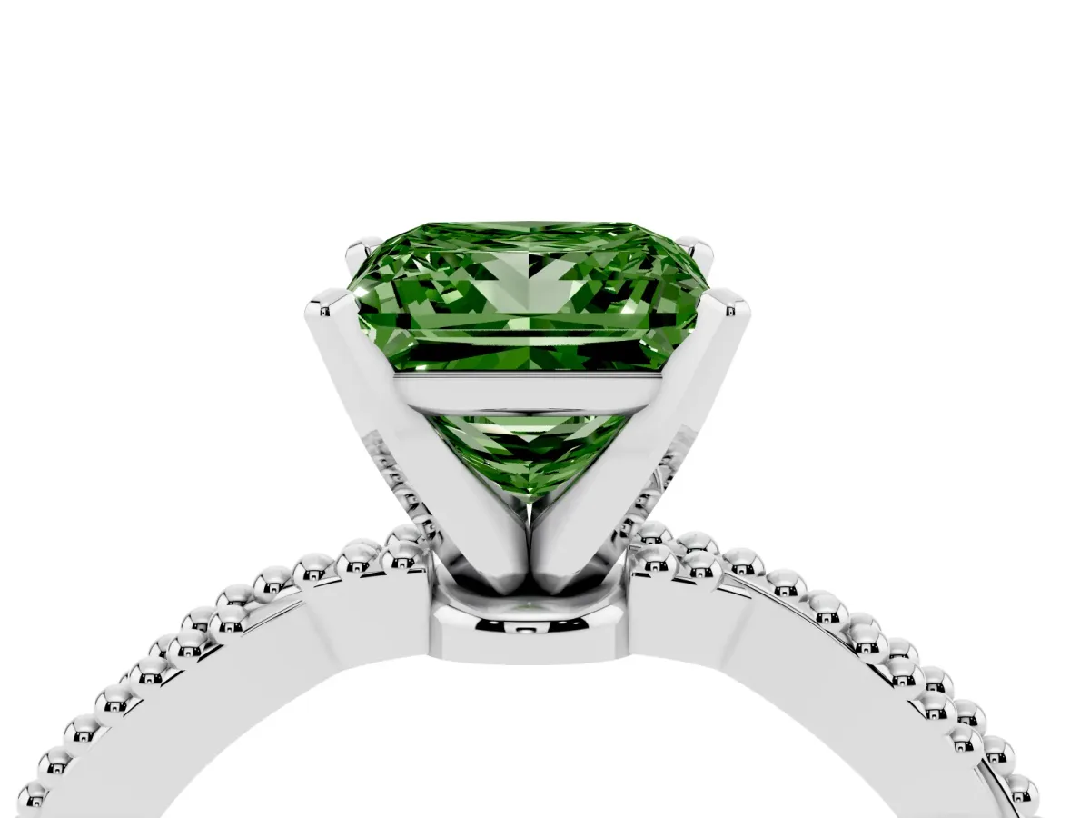 Fancy Green Princess Cut Solitaire Twisted Band with Bead Prong Setting Platinum