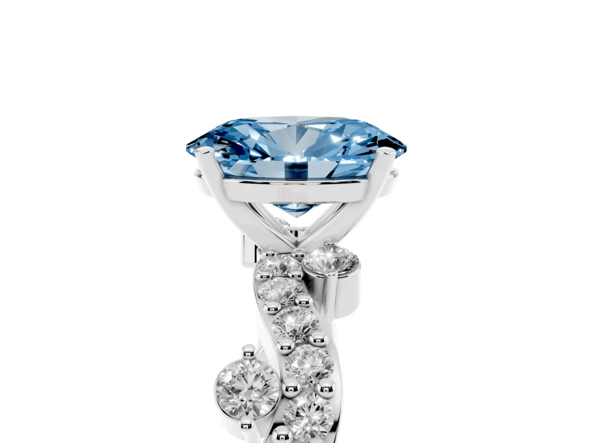 Fancy Blue Oval Cut Cut Solitaire Diamond Twisted Band with Pave Setting Platinum