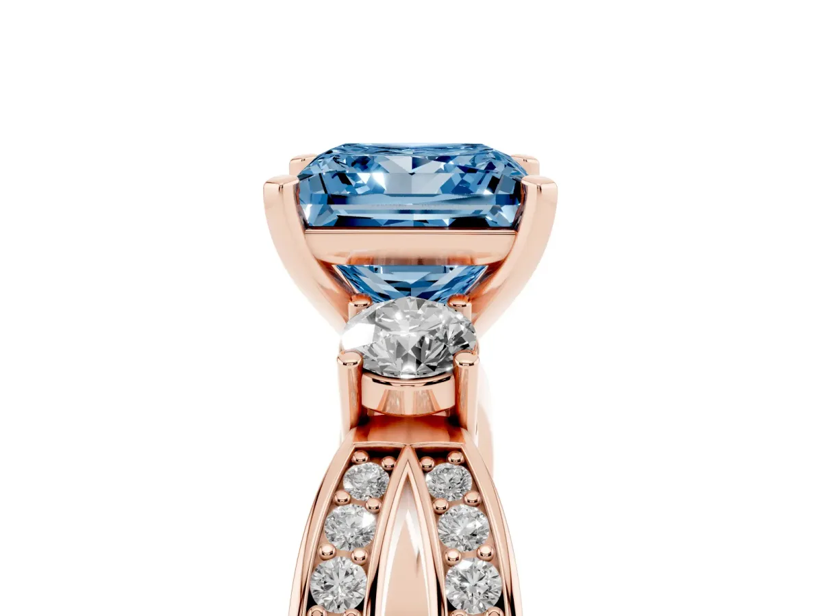 Fancy Blue Three-Stone Princess Cut Cut Diamond Twist Band with Prong Setting Rose gold