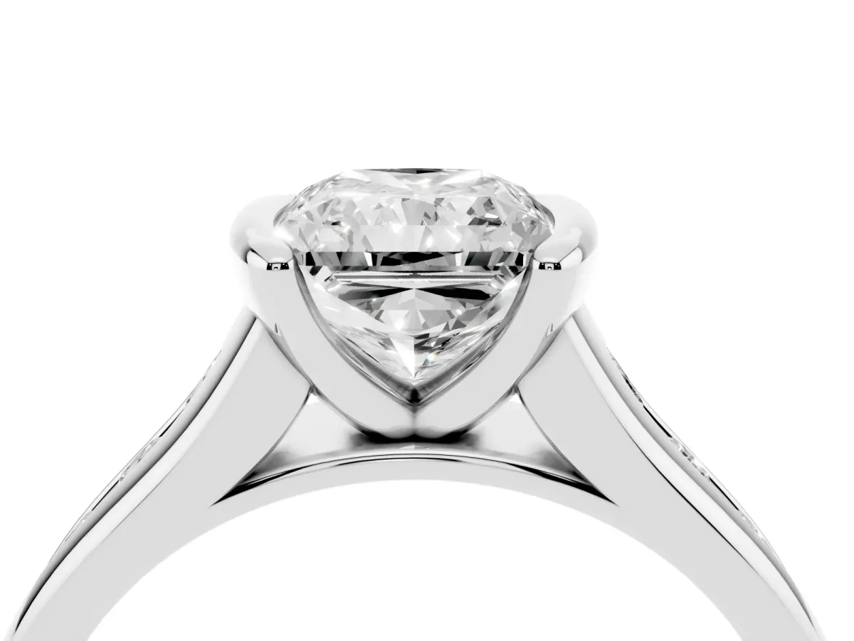 Radiant Cut Solitaire Bezel-Set Diamond Ring with Channel-Set Band Platinum