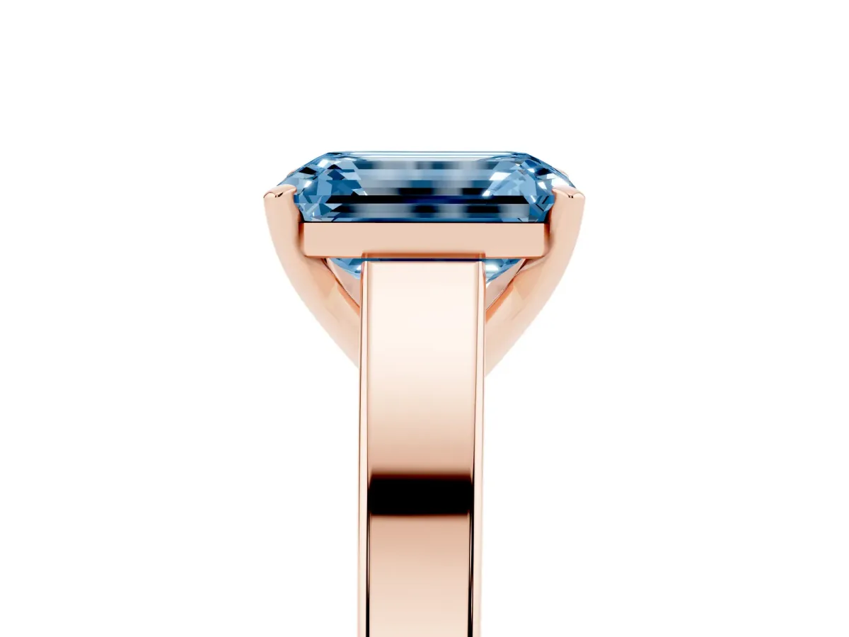 Fancy Blue Emerald Cut Solitaire Engagement Ring with Four-Prong Setting and Tapered Band Rose gold