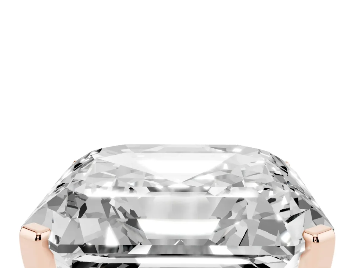 Asscher Cut Cut Three-Stone Solitaire Ring with Round Accent Diamonds and Four-Prong Setting Rose gold