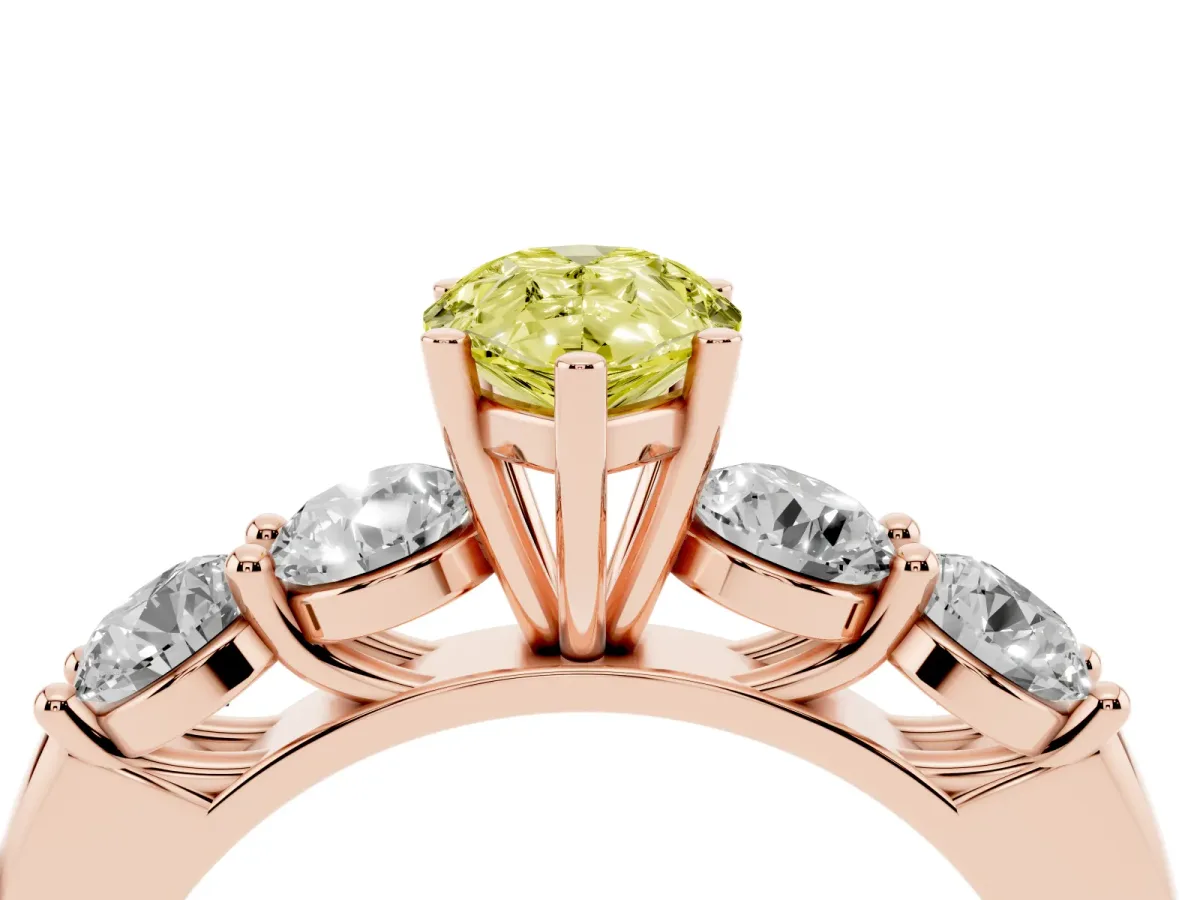 Fancy Yellow Pear Cut Cut Five-Stone Prong Set Diamond Ring with Classic Band Rose gold