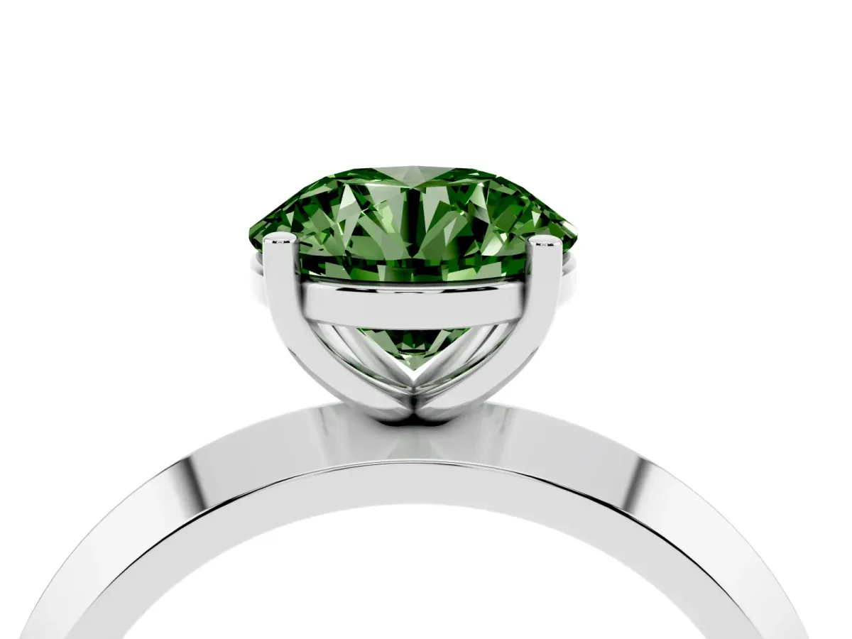 Fancy Green Round Cut Cut Solitaire Engagement Ring with Flat Band and Four-Prong Setting Silver