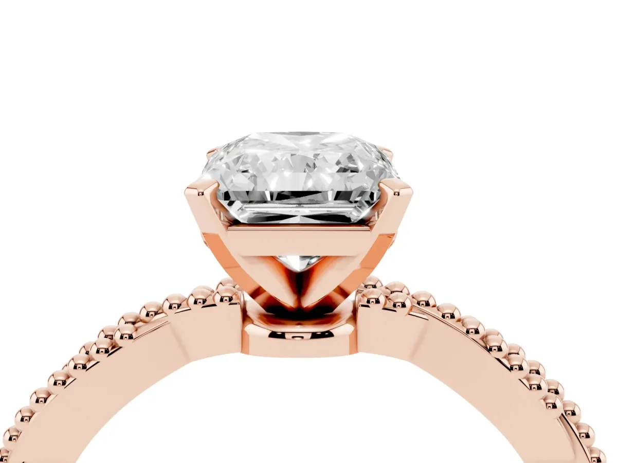 Radiant Cut Solitaire Twisted Band with Bead Prong Setting Rose gold
