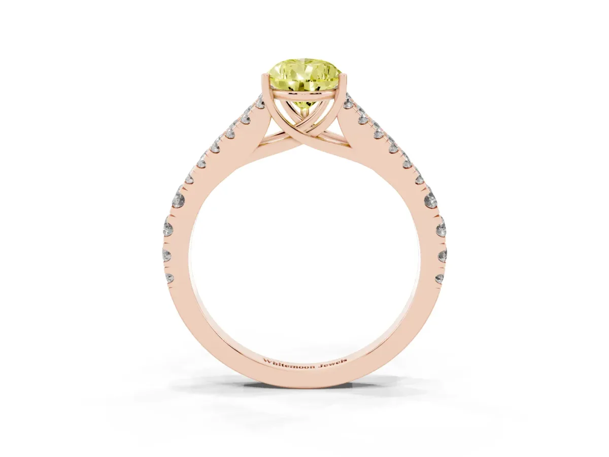 Fancy Yellow Pear Cut Diamond Split Shank Pavé Engagement Ring with Four-Prong Setting Rose gold